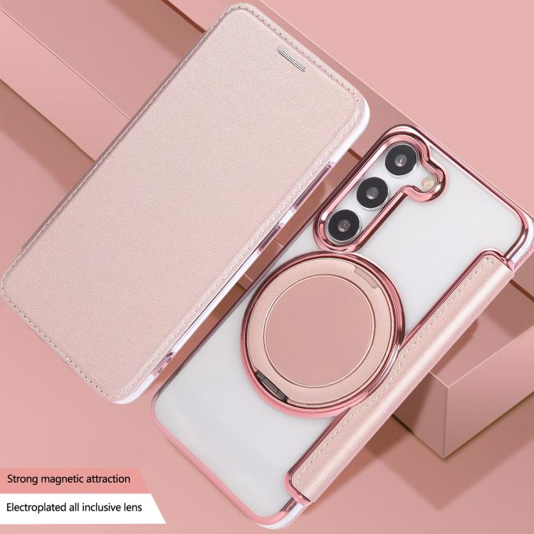 Custodia per telefono ultra sottile in ecopelle con supporto girevole e placcatura magnetica., For Samsung Galaxy S23 5G, For Samsung Galaxy S22 Ultra 5G, For Samsung Galaxy S22+ 5G