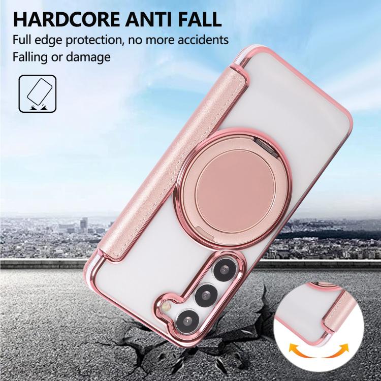 Custodia per telefono ultra sottile in ecopelle con supporto girevole e placcatura magnetica., For Samsung Galaxy S23 5G, For Samsung Galaxy S22 Ultra 5G, For Samsung Galaxy S22+ 5G