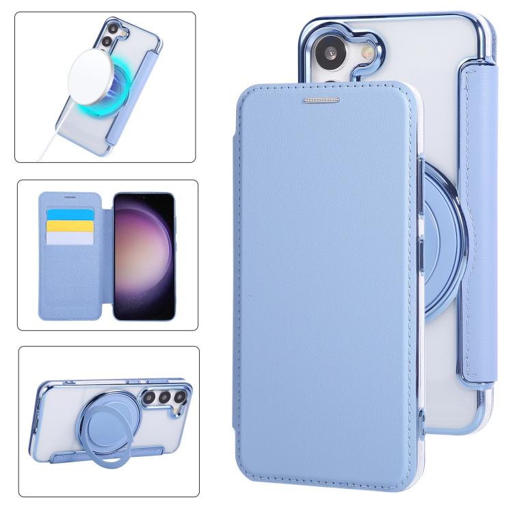 Custodia per telefono ultra sottile in ecopelle con supporto girevole e placcatura magnetica., For Samsung Galaxy S23 5G, For Samsung Galaxy S22 Ultra 5G, For Samsung Galaxy S22+ 5G