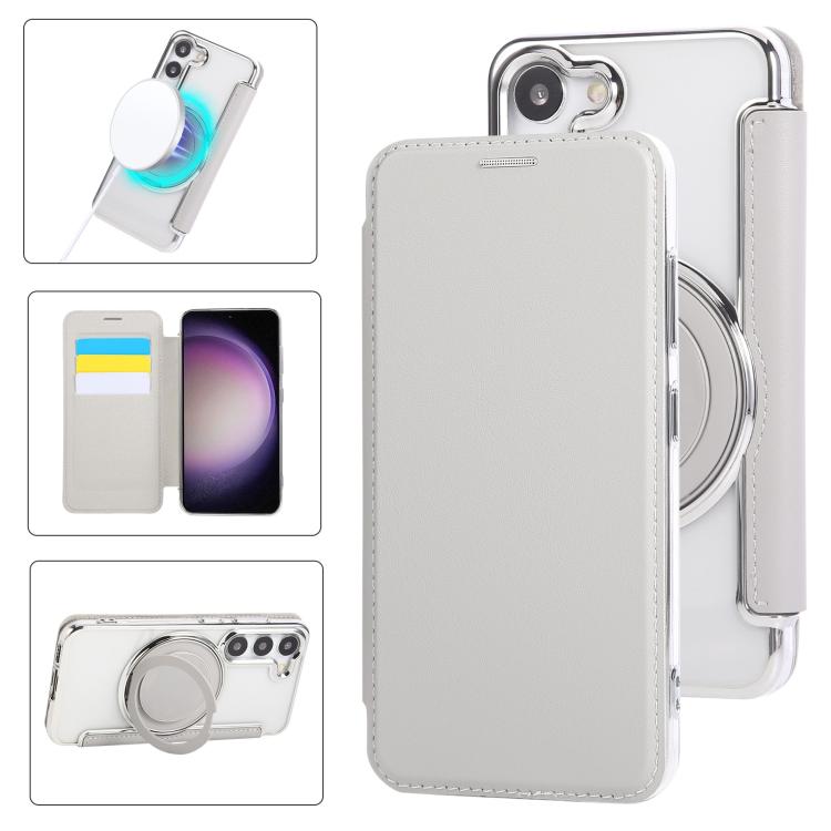 Custodia per telefono ultra sottile in ecopelle con supporto girevole e placcatura magnetica., For Samsung Galaxy S23 5G, For Samsung Galaxy S22 Ultra 5G, For Samsung Galaxy S22+ 5G