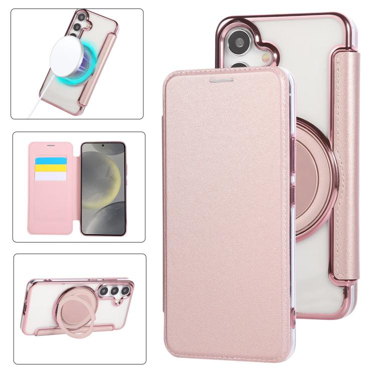 Custodia per telefono ultra sottile in ecopelle con supporto girevole e placcatura magnetica., For Samsung Galaxy S25 / S24 5G, For Samsung Galaxy S25+ / S24+ 5G, For Samsung Galaxy S25 Ultra 5G