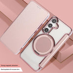 Custodia per telefono ultra sottile in ecopelle con supporto girevole e placcatura magnetica., For Samsung Galaxy S25 / S24 5G, For Samsung Galaxy S25+ / S24+ 5G, For Samsung Galaxy S25 Ultra 5G