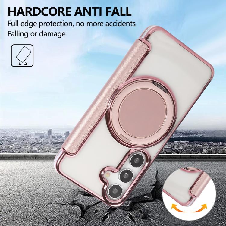 Custodia per telefono ultra sottile in ecopelle con supporto girevole e placcatura magnetica., For Samsung Galaxy S25 / S24 5G, For Samsung Galaxy S25+ / S24+ 5G, For Samsung Galaxy S25 Ultra 5G