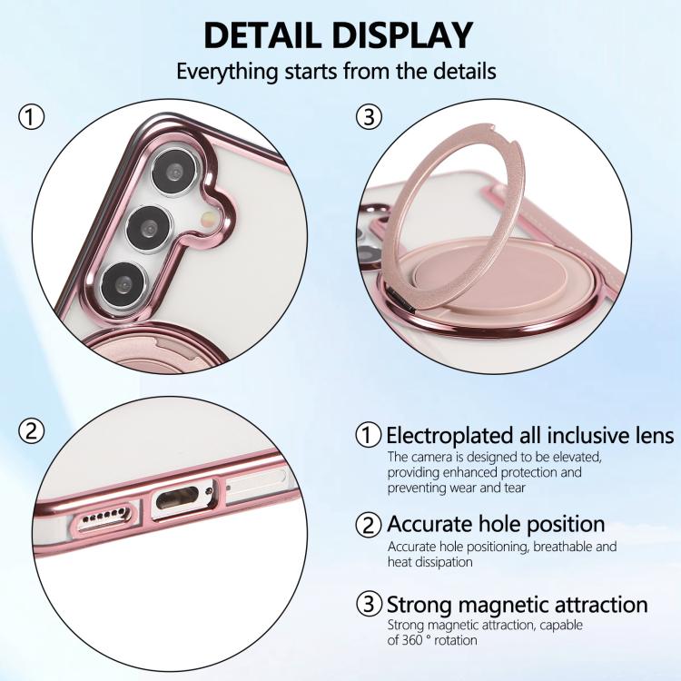 Custodia per telefono ultra sottile in ecopelle con supporto girevole e placcatura magnetica., For Samsung Galaxy S25 / S24 5G, For Samsung Galaxy S25+ / S24+ 5G, For Samsung Galaxy S25 Ultra 5G