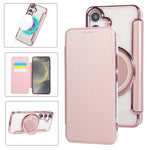 Custodia per telefono ultra sottile in ecopelle con supporto girevole e placcatura magnetica., For Samsung Galaxy S25 / S24 5G, For Samsung Galaxy S25+ / S24+ 5G, For Samsung Galaxy S25 Ultra 5G