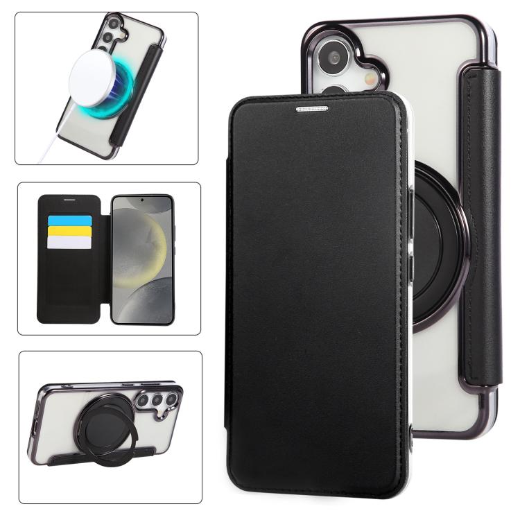 Custodia per telefono ultra sottile in ecopelle con supporto girevole e placcatura magnetica., For Samsung Galaxy S25 / S24 5G, For Samsung Galaxy S25+ / S24+ 5G, For Samsung Galaxy S25 Ultra 5G