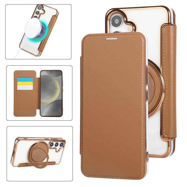 Custodia per telefono ultra sottile in ecopelle con supporto girevole e placcatura magnetica., For Samsung Galaxy S25 / S24 5G, For Samsung Galaxy S25+ / S24+ 5G, For Samsung Galaxy S25 Ultra 5G