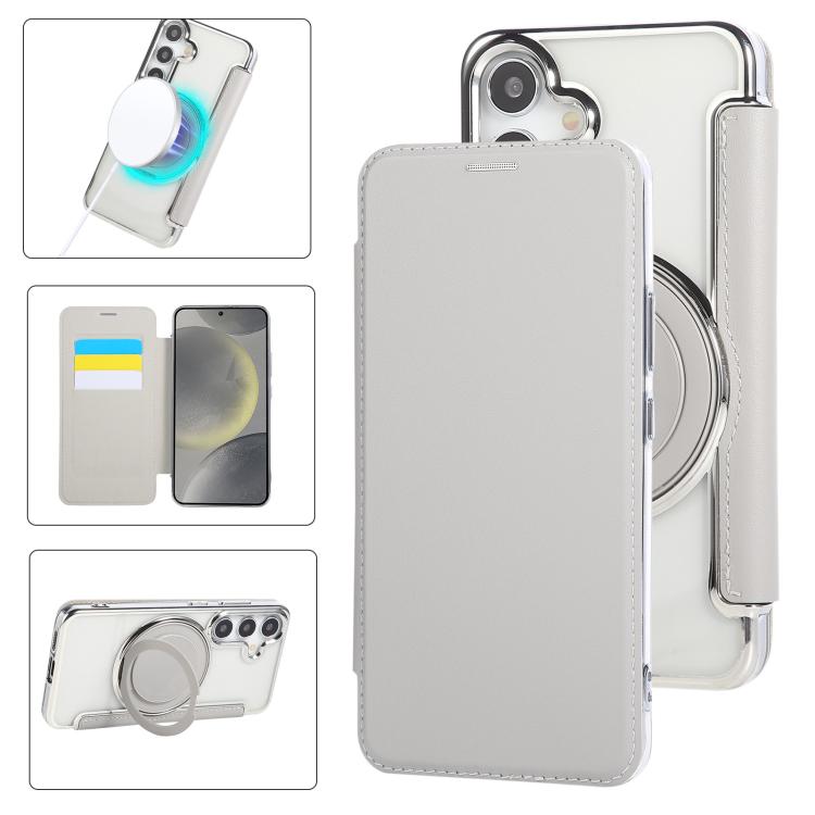 Custodia per telefono ultra sottile in ecopelle con supporto girevole e placcatura magnetica., For Samsung Galaxy S25 / S24 5G, For Samsung Galaxy S25+ / S24+ 5G, For Samsung Galaxy S25 Ultra 5G