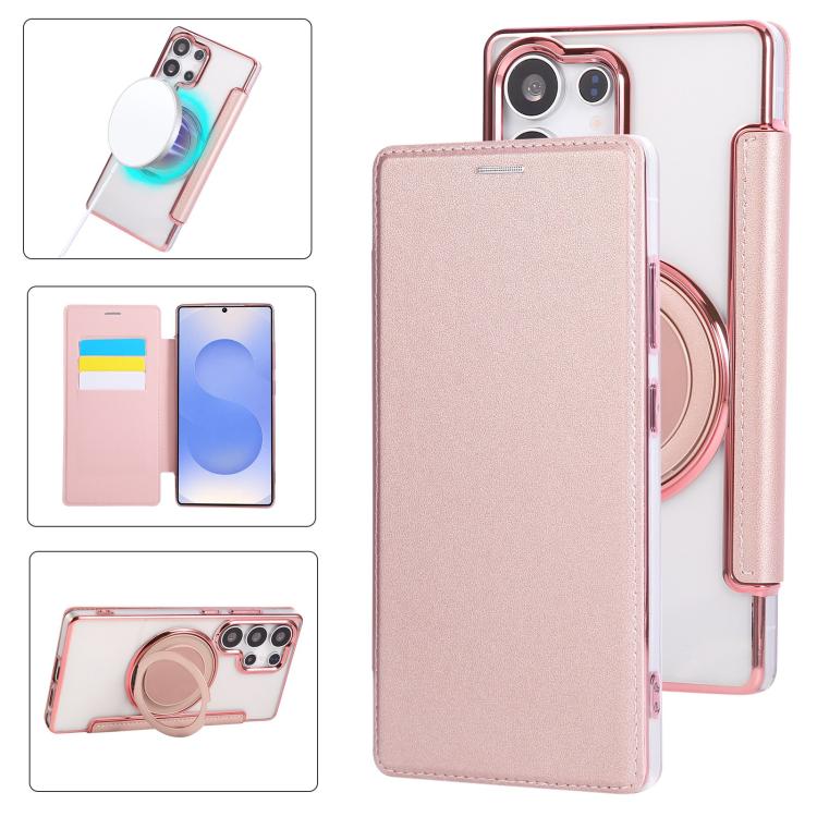Custodia per telefono ultra sottile in ecopelle con supporto girevole e placcatura magnetica., For Samsung Galaxy S25 / S24 5G, For Samsung Galaxy S25+ / S24+ 5G, For Samsung Galaxy S25 Ultra 5G