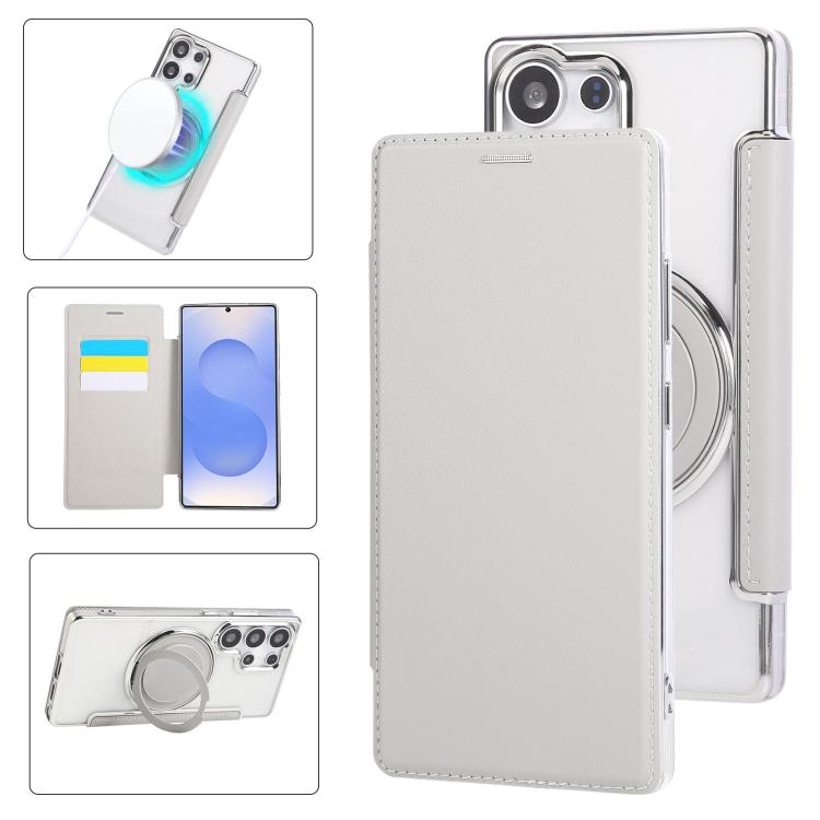 Custodia per telefono ultra sottile in ecopelle con supporto girevole e placcatura magnetica., For Samsung Galaxy S25 / S24 5G, For Samsung Galaxy S25+ / S24+ 5G, For Samsung Galaxy S25 Ultra 5G