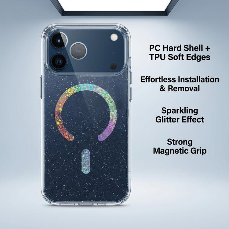 Custodia magnetica in TPU con glitter per telefono, For iPhone 17 Pro Max, For iPhone 17 Pro