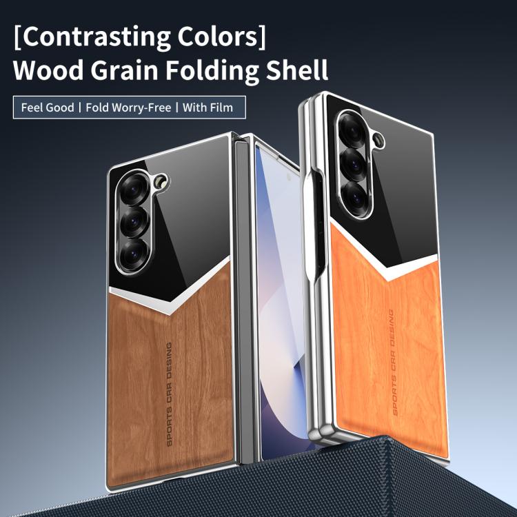 Custodia per telefono in ecopelle vegana effetto legno a contrasto con pellicola protettiva per lo schermo., For Samsung Galaxy Z Fold7 5G, For Samsung Galaxy Z Fold6 5G, For Samsung Galaxy Z Fold5 5G, For Samsung Galaxy Z Fold4 5G