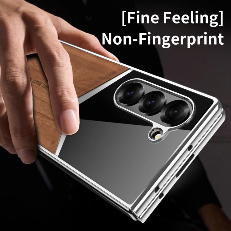 Custodia per telefono in ecopelle vegana effetto legno a contrasto con pellicola protettiva per lo schermo., For Samsung Galaxy Z Fold7 5G, For Samsung Galaxy Z Fold6 5G, For Samsung Galaxy Z Fold5 5G, For Samsung Galaxy Z Fold4 5G