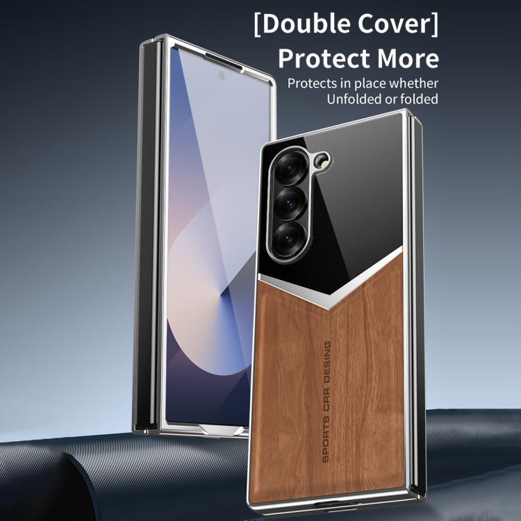 Custodia per telefono in ecopelle vegana effetto legno a contrasto con pellicola protettiva per lo schermo., For Samsung Galaxy Z Fold7 5G, For Samsung Galaxy Z Fold6 5G, For Samsung Galaxy Z Fold5 5G, For Samsung Galaxy Z Fold4 5G