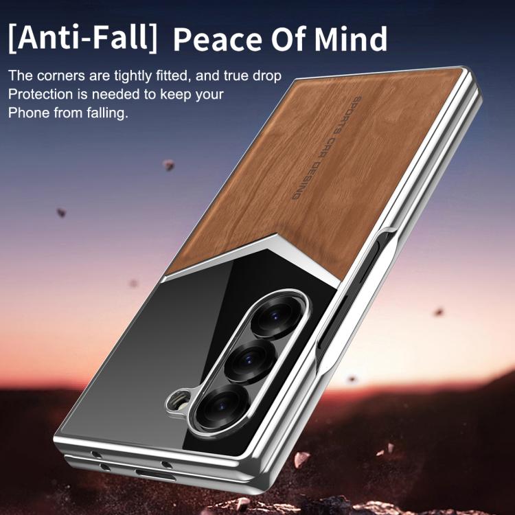 Custodia per telefono in ecopelle vegana effetto legno a contrasto con pellicola protettiva per lo schermo., For Samsung Galaxy Z Fold7 5G, For Samsung Galaxy Z Fold6 5G, For Samsung Galaxy Z Fold5 5G, For Samsung Galaxy Z Fold4 5G
