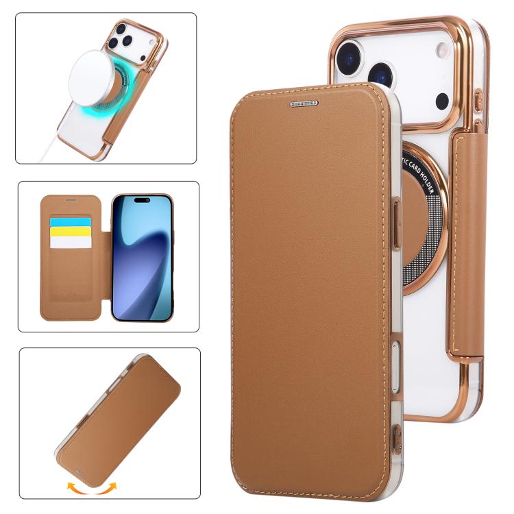 Custodia per telefono ultra sottile in ecopelle con placcatura magnetica, For iPhone 17 Pro Max, For iPhone 17 Pro, For iPhone 17