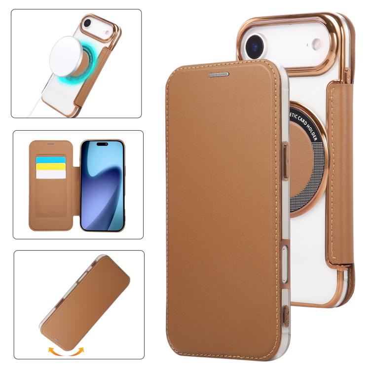Custodia per telefono ultra sottile in ecopelle con placcatura magnetica, For iPhone Air, For iPhone 16e, For iPhone 16 Pro Max