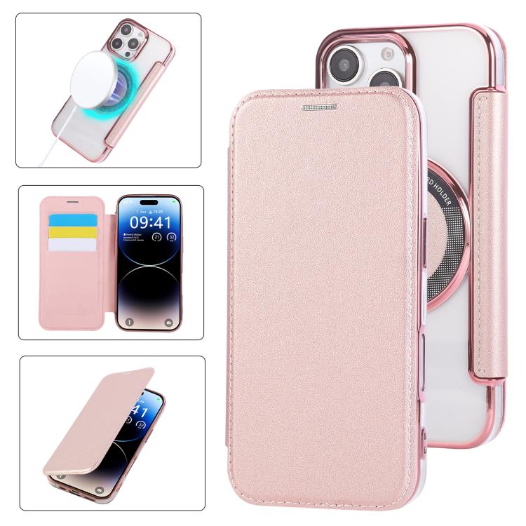 Custodia per telefono ultra sottile in ecopelle con placcatura magnetica, For iPhone 16 Pro, For iPhone 16 Plus, For iPhone 16