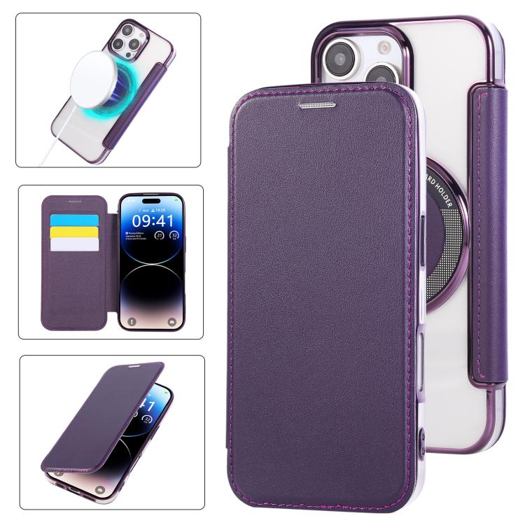 Custodia per telefono ultra sottile in ecopelle con placcatura magnetica, For iPhone 16 Pro, For iPhone 16 Plus, For iPhone 16