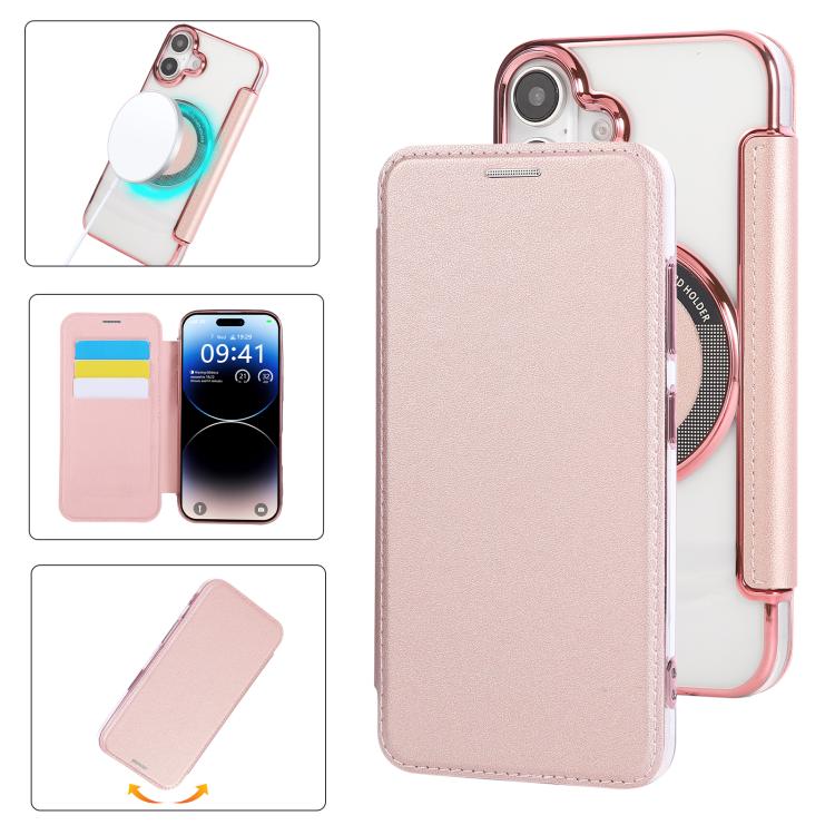 Custodia per telefono ultra sottile in ecopelle con placcatura magnetica, For iPhone 16 Pro, For iPhone 16 Plus, For iPhone 16