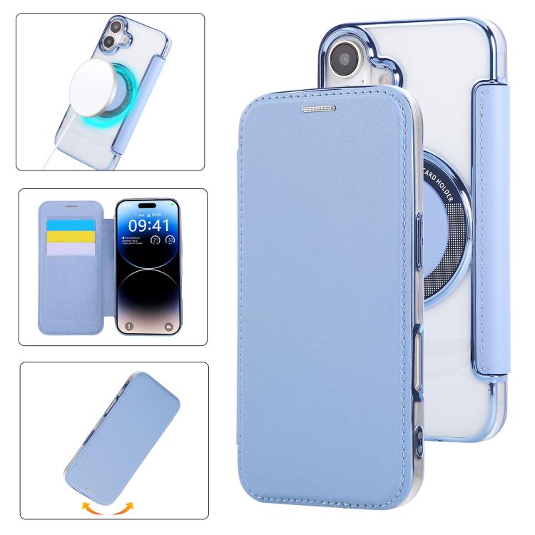 Custodia per telefono ultra sottile in ecopelle con placcatura magnetica, For iPhone 16 Pro, For iPhone 16 Plus, For iPhone 16