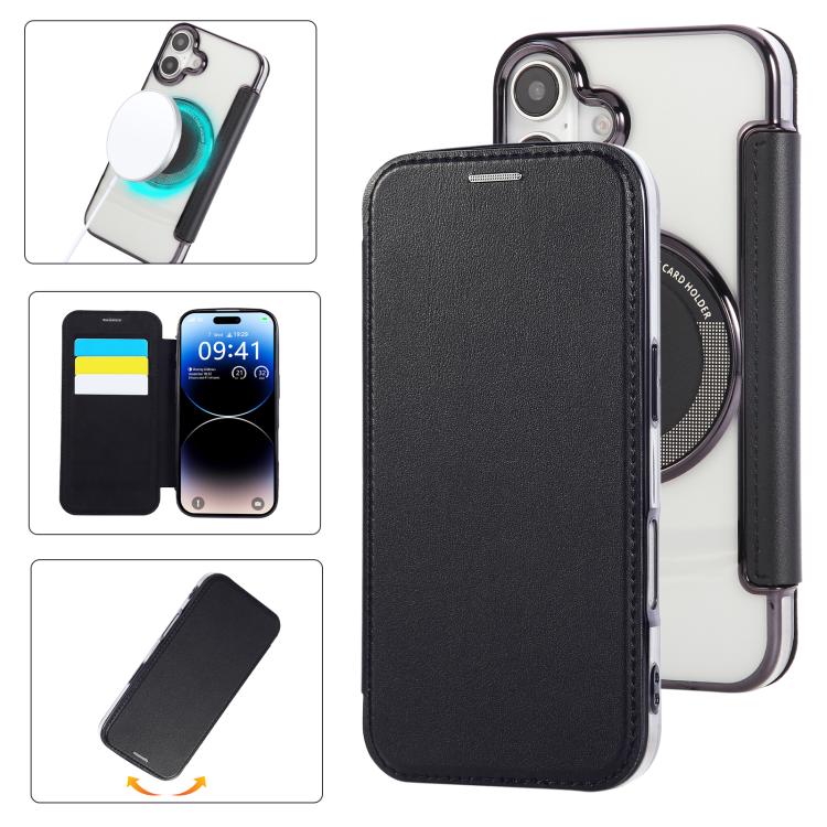 Custodia per telefono ultra sottile in ecopelle con placcatura magnetica, For iPhone 16 Pro, For iPhone 16 Plus, For iPhone 16