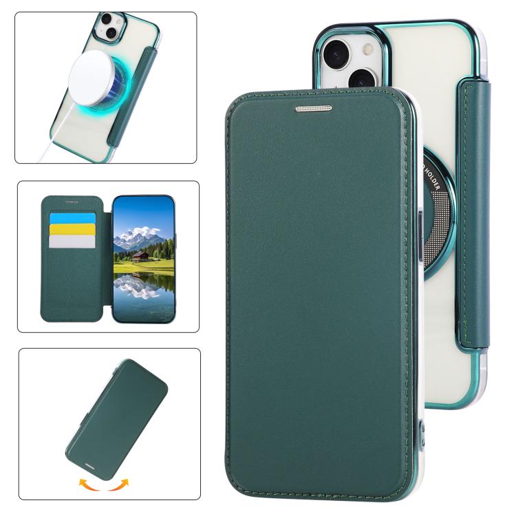 Custodia per telefono ultra sottile in ecopelle con placcatura magnetica, For iPhone 15 Pro Max, For iPhone 15 Pro, For iPhone 15 Plus / 14 Plus