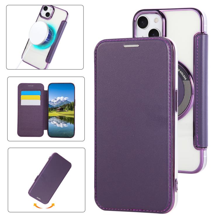 Custodia per telefono ultra sottile in ecopelle con placcatura magnetica, For iPhone 15, For iPhone 14 / 13, For iPhone 14 Pro