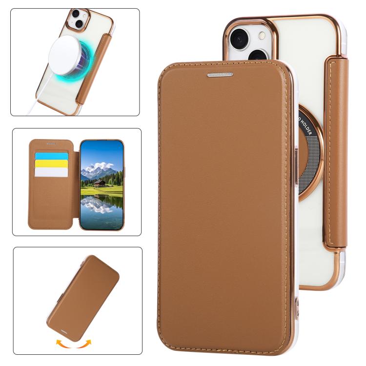 Custodia per telefono ultra sottile in ecopelle con placcatura magnetica, For iPhone 15, For iPhone 14 / 13, For iPhone 14 Pro