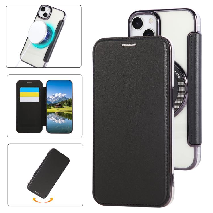 Custodia per telefono ultra sottile in ecopelle con placcatura magnetica, For iPhone 15, For iPhone 14 / 13, For iPhone 14 Pro