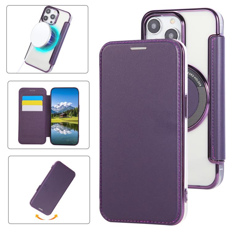 Custodia per telefono ultra sottile in ecopelle con placcatura magnetica, For iPhone 15, For iPhone 14 / 13, For iPhone 14 Pro