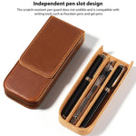 Astuccio per matite in pelle Crazy Horse, modello a cassetto magnetico, composto da tre pezzi.