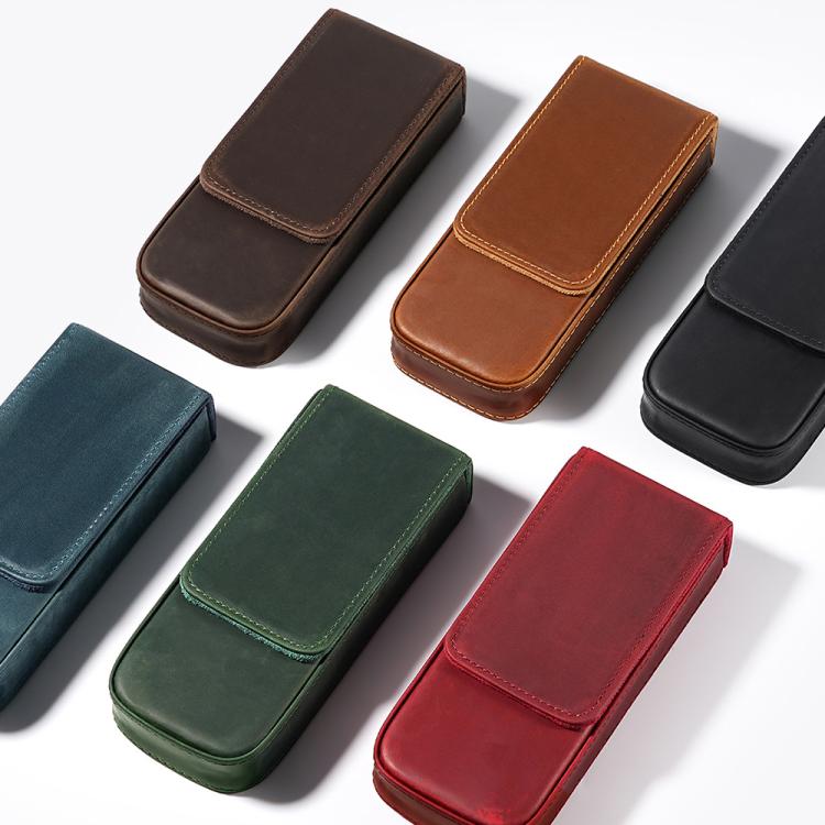 Astuccio per matite in pelle Crazy Horse, modello a cassetto magnetico, composto da tre pezzi.