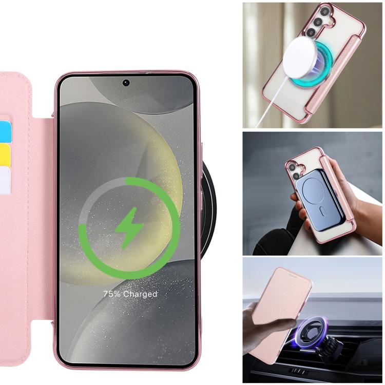 Custodia per telefono ultra sottile in ecopelle con placcatura magnetica, For Samsung Galaxy S25 / S24 5G, For Samsung Galaxy S25+ / S24+ 5G, For Samsung Galaxy S25 Ultra 5G