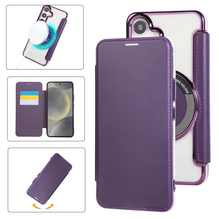 Custodia per telefono ultra sottile in ecopelle con placcatura magnetica, For Samsung Galaxy S25 / S24 5G, For Samsung Galaxy S25+ / S24+ 5G, For Samsung Galaxy S25 Ultra 5G