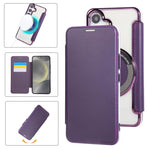 Custodia per telefono ultra sottile in ecopelle con placcatura magnetica, For Samsung Galaxy S25 / S24 5G, For Samsung Galaxy S25+ / S24+ 5G, For Samsung Galaxy S25 Ultra 5G