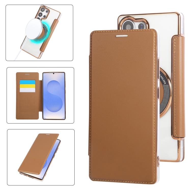 Custodia per telefono ultra sottile in ecopelle con placcatura magnetica, For Samsung Galaxy S24 Ultra 5G, For Samsung Galaxy S23 Ultra 5G, For Samsung Galaxy S23+ 5G