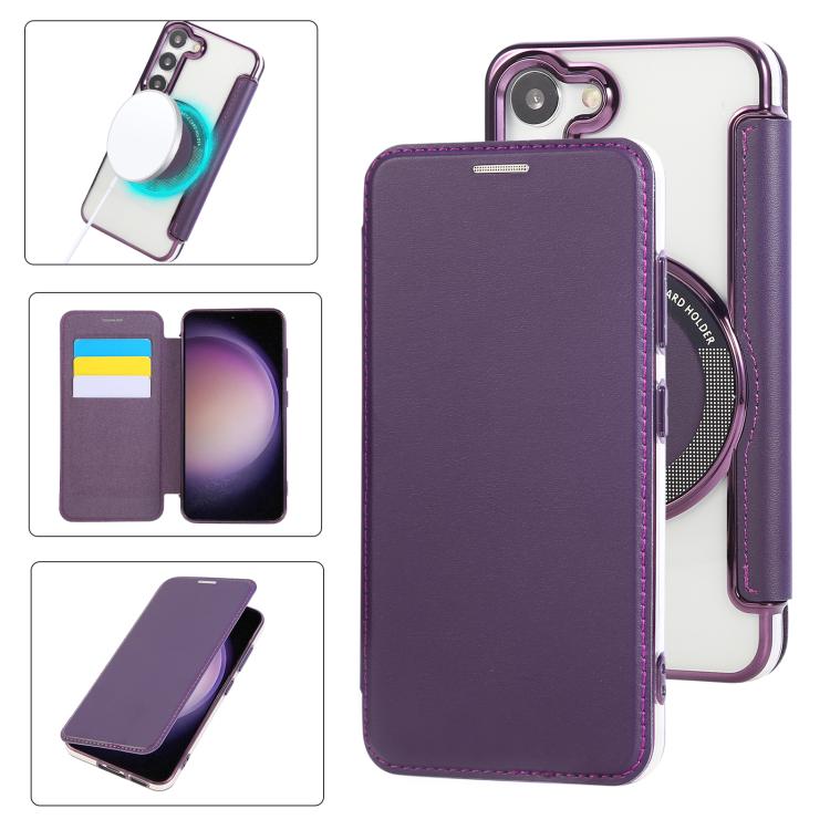 Custodia per telefono ultra sottile in ecopelle con placcatura magnetica, For Samsung Galaxy S24 Ultra 5G, For Samsung Galaxy S23 Ultra 5G, For Samsung Galaxy S23+ 5G