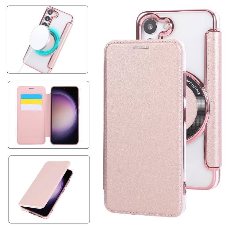 Custodia per telefono ultra sottile in ecopelle con placcatura magnetica, For Samsung Galaxy S23 5G, For Samsung Galaxy S22 Ultra 5G, For Samsung Galaxy S22+ 5G
