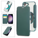 Custodia per telefono ultra sottile in ecopelle con placcatura magnetica, For Samsung Galaxy S23 5G, For Samsung Galaxy S22 Ultra 5G, For Samsung Galaxy S22+ 5G