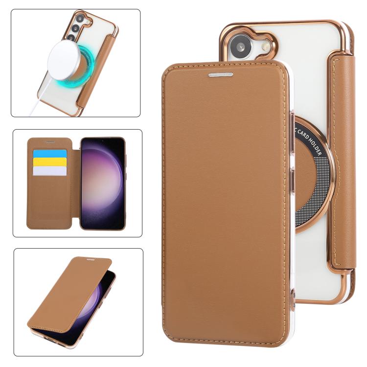 Custodia per telefono ultra sottile in ecopelle con placcatura magnetica, For Samsung Galaxy S23 5G, For Samsung Galaxy S22 Ultra 5G, For Samsung Galaxy S22+ 5G