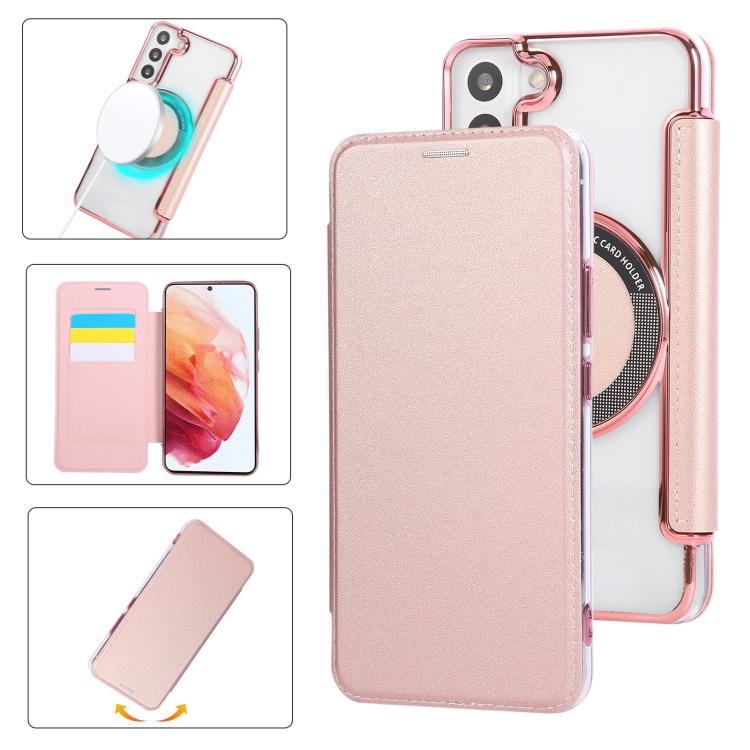 Custodia per telefono ultra sottile in ecopelle con placcatura magnetica, For Samsung Galaxy S23 5G, For Samsung Galaxy S22 Ultra 5G, For Samsung Galaxy S22+ 5G