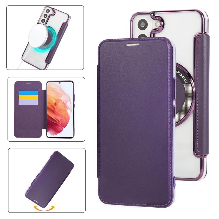 Custodia per telefono ultra sottile in ecopelle con placcatura magnetica, For Samsung Galaxy S23 5G, For Samsung Galaxy S22 Ultra 5G, For Samsung Galaxy S22+ 5G