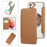 Custodia per telefono ultra sottile in ecopelle con placcatura magnetica, For Samsung Galaxy S23 5G, For Samsung Galaxy S22 Ultra 5G, For Samsung Galaxy S22+ 5G