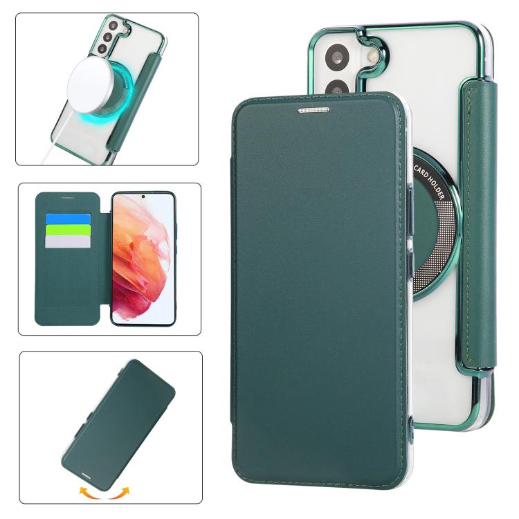 Custodia per telefono ultra sottile in ecopelle con placcatura magnetica, For Samsung Galaxy S22 5G