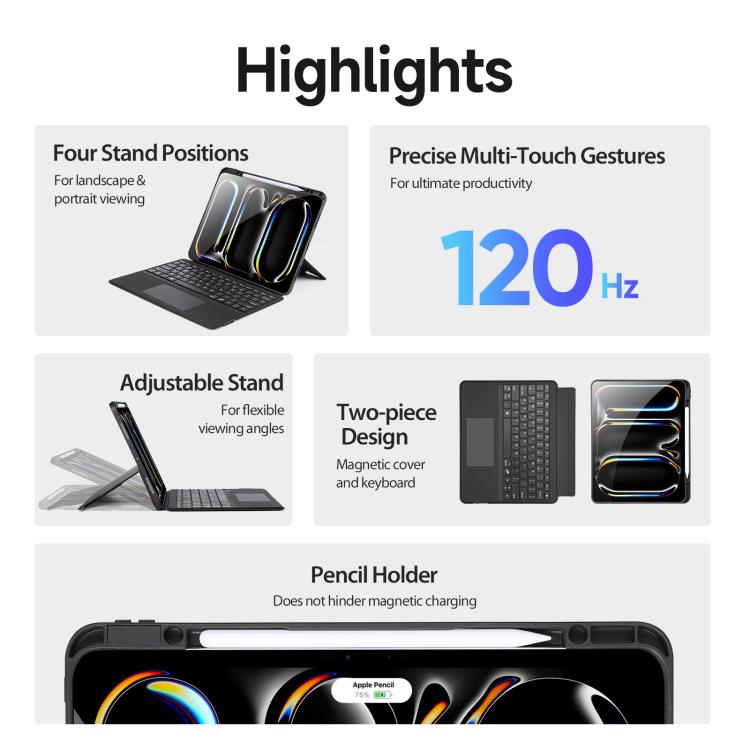 DUX DUCIS Serie DK Tastiera wireless magnetica retroilluminata Custodia per tablet in pelle vegana, For iPad Pro 13 2025 / 2024, For iPad Pro 11 2025 / 2024, For iPad 2025 / 2022, For iPad Air 11 2025 / 2024, For iPad Air 13 2025 / 2024                ...
