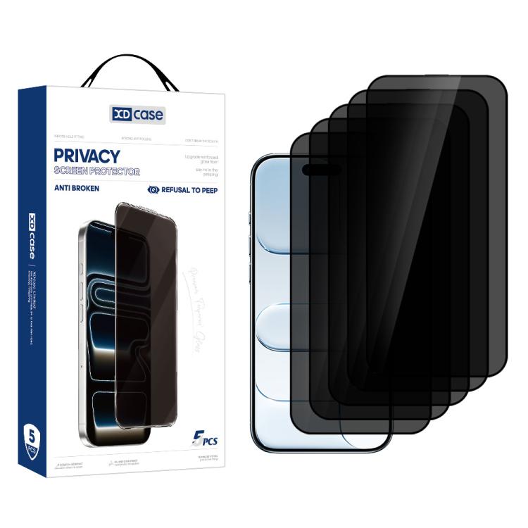 XDcase Confezione da 5 pellicole protettive in vetro temperato anti-spionaggio con stampa serigrafica., For iPhone 17e / 16e, For iPhone 17 Pro Max, For iPhone 17 Pro, For iPhone 17, For iPhone Air, For iPhone 16 Pro Max, For iPhone 16 Pro             ...