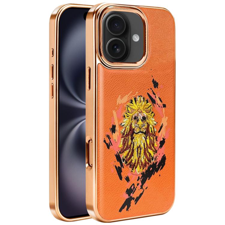 Custodia per telefono in ecopelle con logo ricamato graffiti e placcatura magnetica galvanizzata., For iPhone 16 Plus, For iPhone 16, For iPhone 15 Pro Max, For iPhone 15 Pro, For iPhone 15 Plus, For iPhone 15