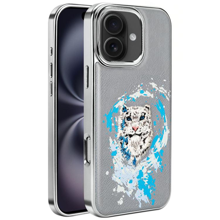 Custodia per telefono in ecopelle con logo ricamato graffiti e placcatura magnetica galvanizzata., For iPhone 16 Plus, For iPhone 16, For iPhone 15 Pro Max, For iPhone 15 Pro, For iPhone 15 Plus, For iPhone 15