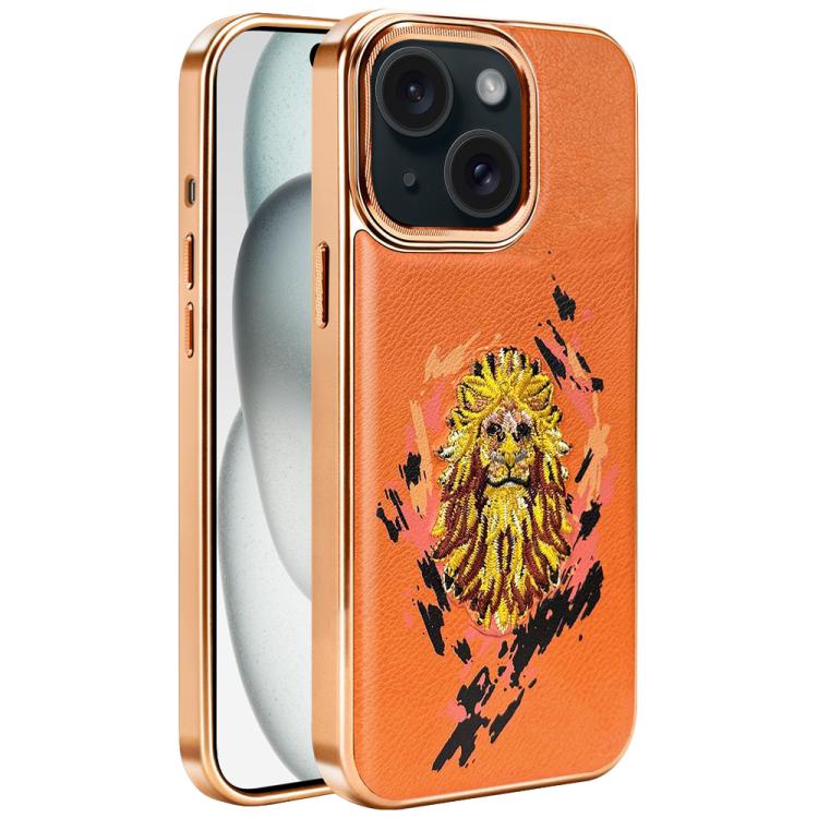 Custodia per telefono in ecopelle con logo ricamato graffiti e placcatura magnetica galvanizzata., For iPhone 16 Plus, For iPhone 16, For iPhone 15 Pro Max, For iPhone 15 Pro, For iPhone 15 Plus, For iPhone 15